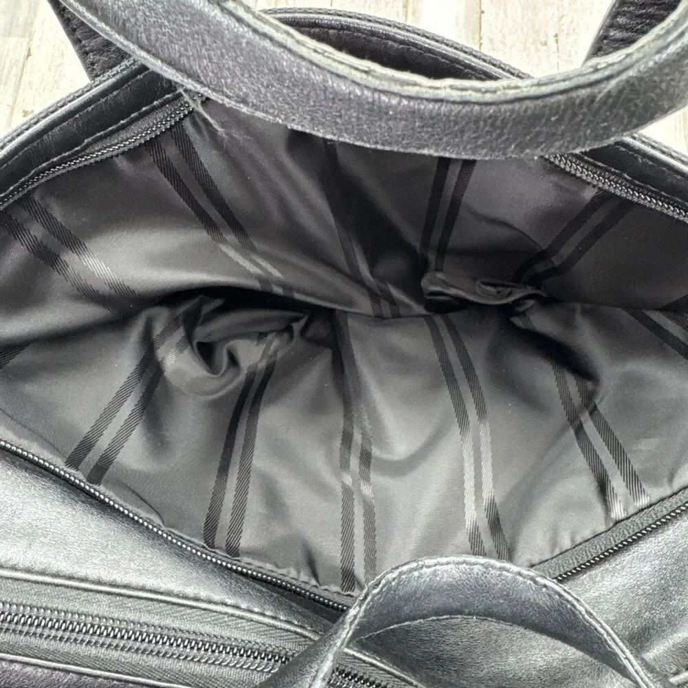 Tumi Briefcase Large Shoulder Satchel Travel  Tote Bag Black Leather Trim Unisex